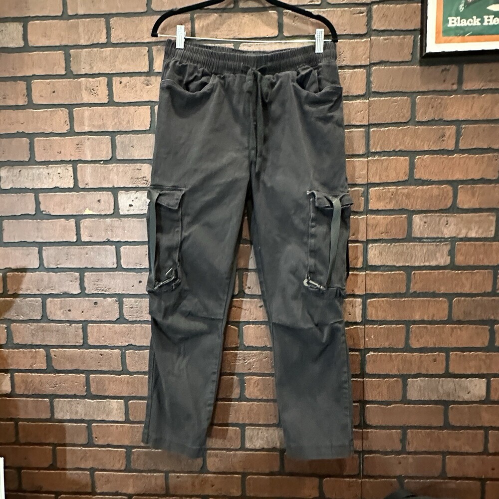 NOVA MEN Black Denim Jeans LARGE  Multi-Pocket Stretch Cargo Pants 30" - 32"